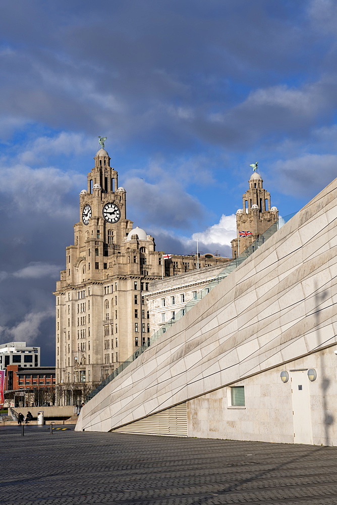 The iconic Liver Building at the Pier Head, Liverpool, Merseyside, England, United Kingdom, Europe