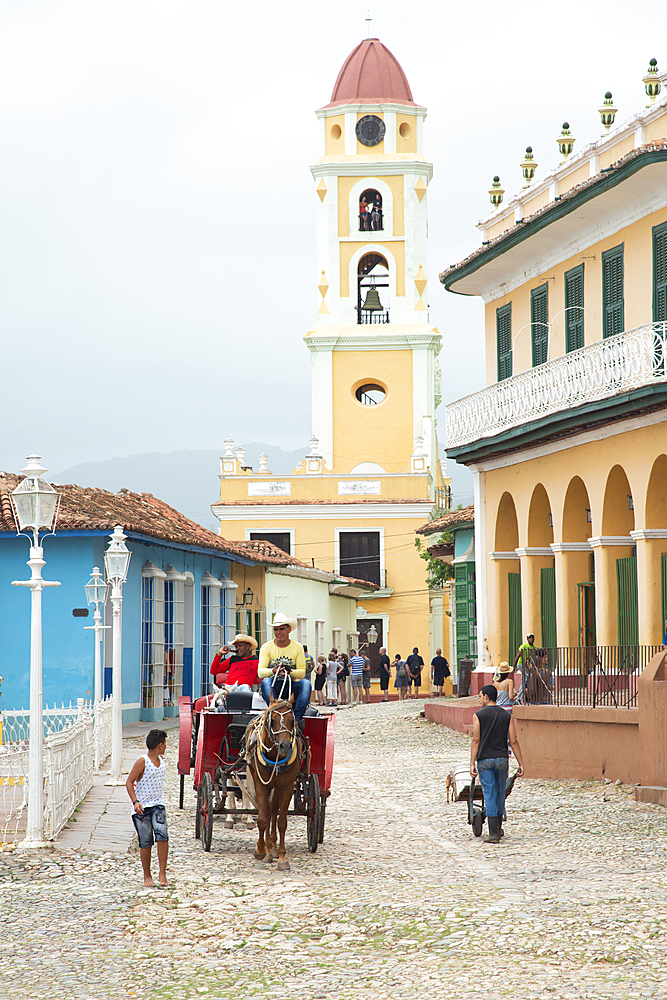 Street scene featuring San Francisco de Asis in Trinidad, Trinidad, UNESCO World Heritage Site, Cuba, West Indies, Caribbean, Central America