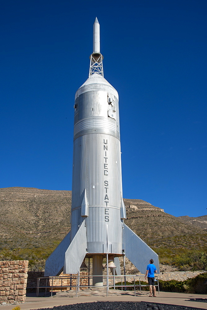 Outdoor exhibit with rocket Little Joe 2 at New Mexico Museum of Space History, Alamogordo, New Mexico, United States of America, North America