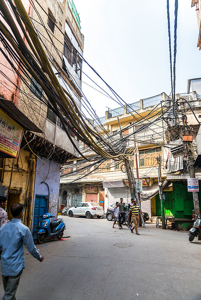 Street wiring, Old Delhi, India, Asia