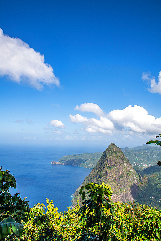 View of Petit Piton from Gros Piton, St. Lucia, Windward Islands, West Indies, Caribbean, Central America