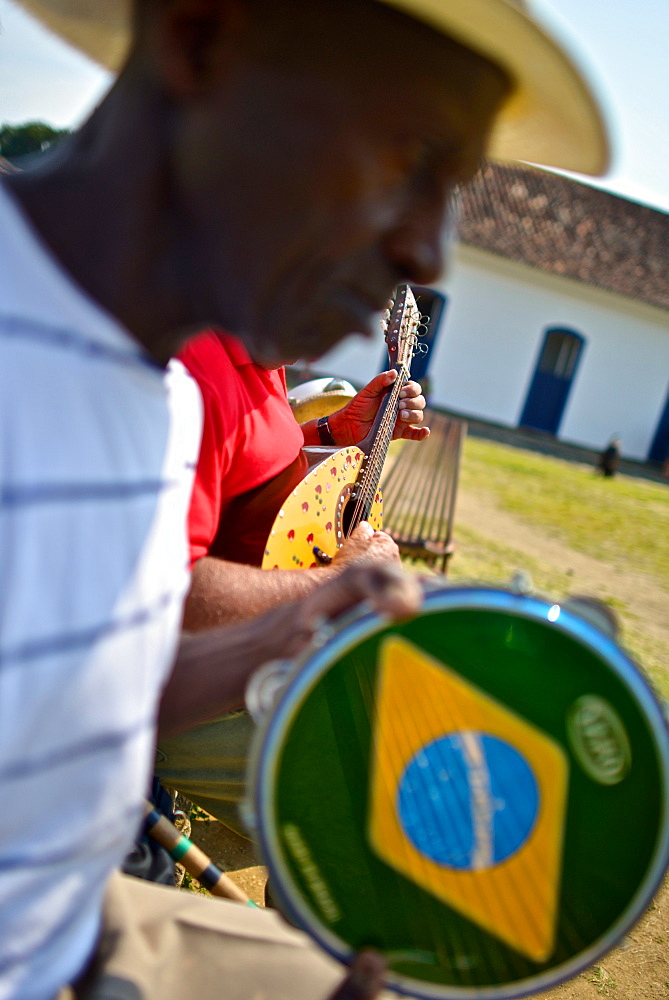 The Pandeiro, a type of hand frame drum popular in Brazil, Paraty, Rio de Janeiro State, Brazil