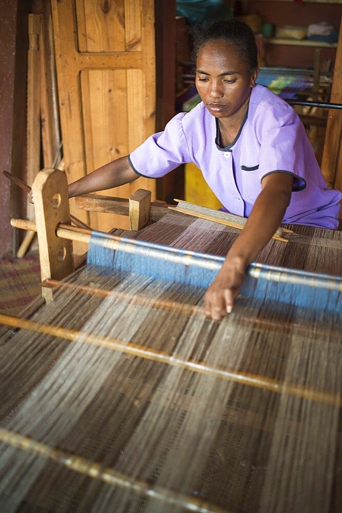 Weaving with silk, Ambalavao, Madagascar Central Highlands