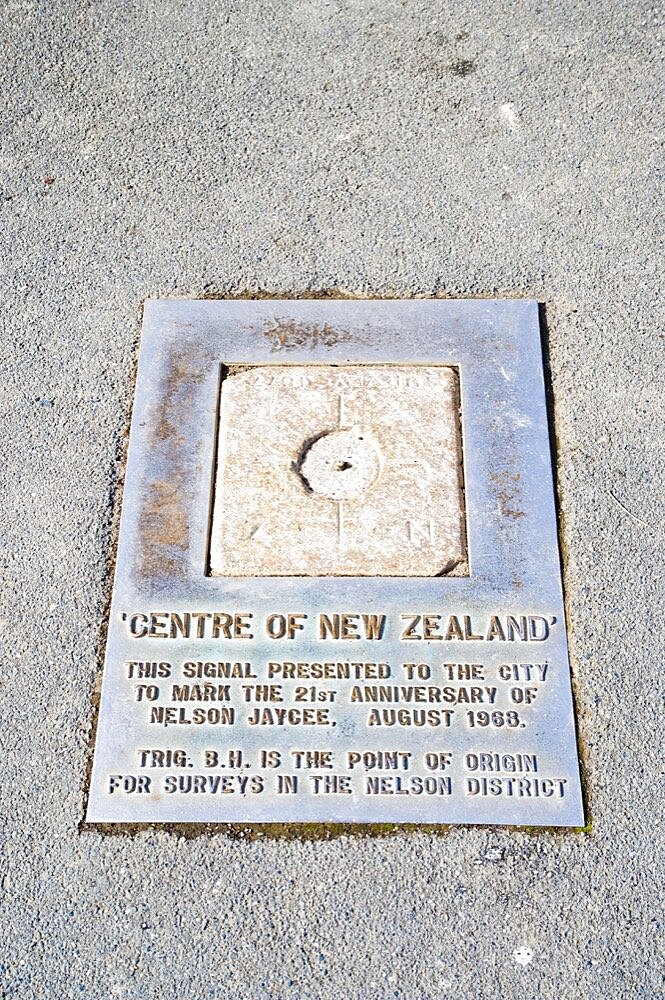 Centre of New Zealand Sign at Nelson, South Island, New Zealand