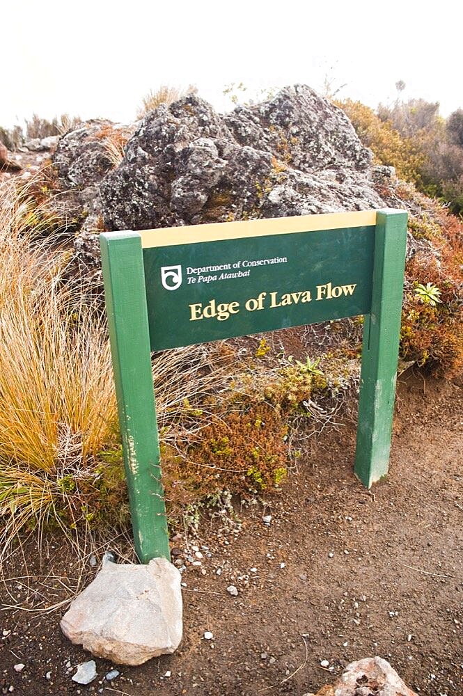 Edge of Lava Flow Sign in Tongariro National Park, North Island, New Zealand