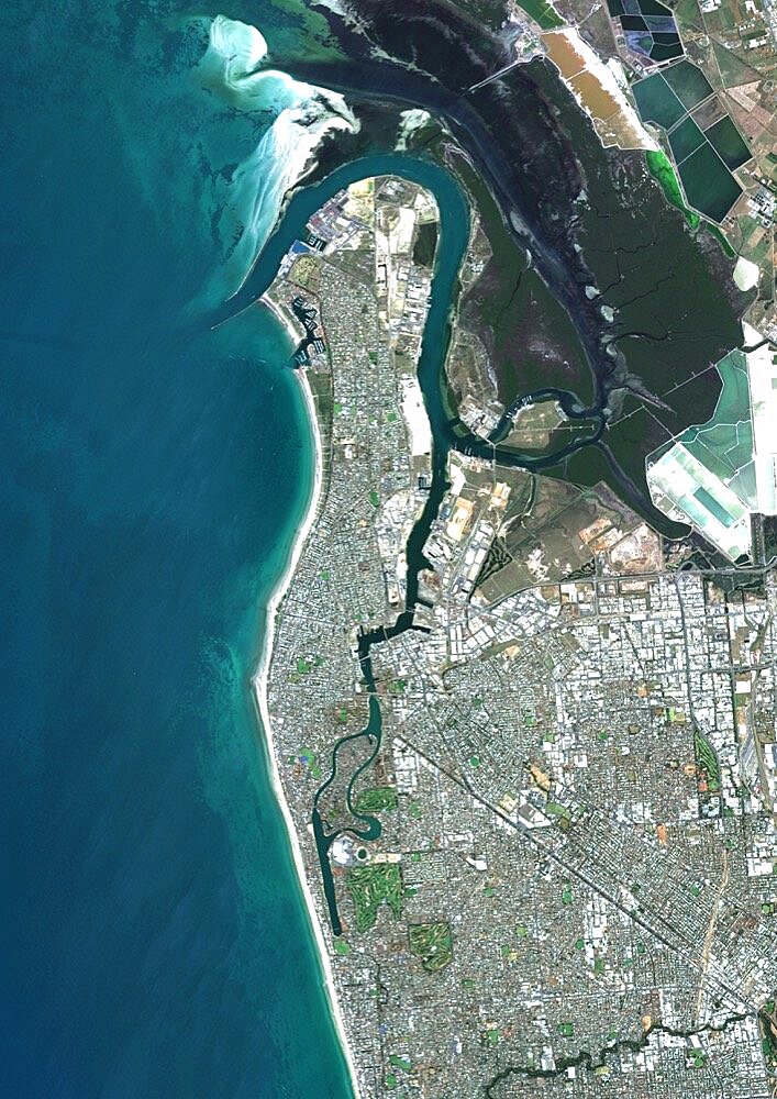 Color satellite image of Port Adelaide, Australia. Image collected on March 18, 2017 by Sentinel-2 satellites.