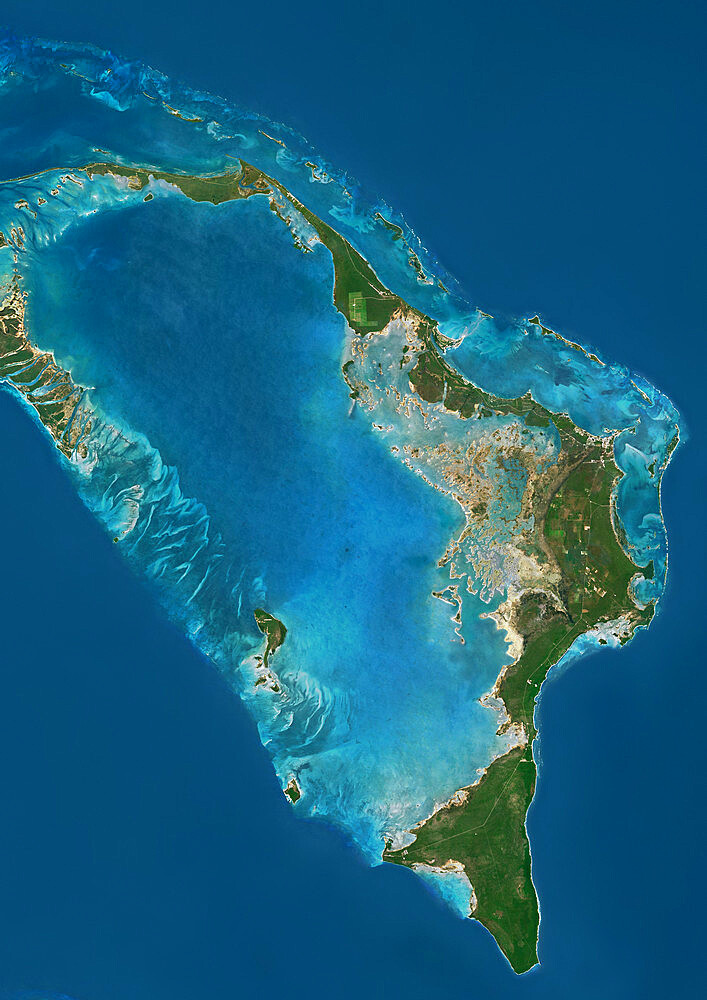 Satellite view of the Abaco Islands that lie in the northern Bahamas