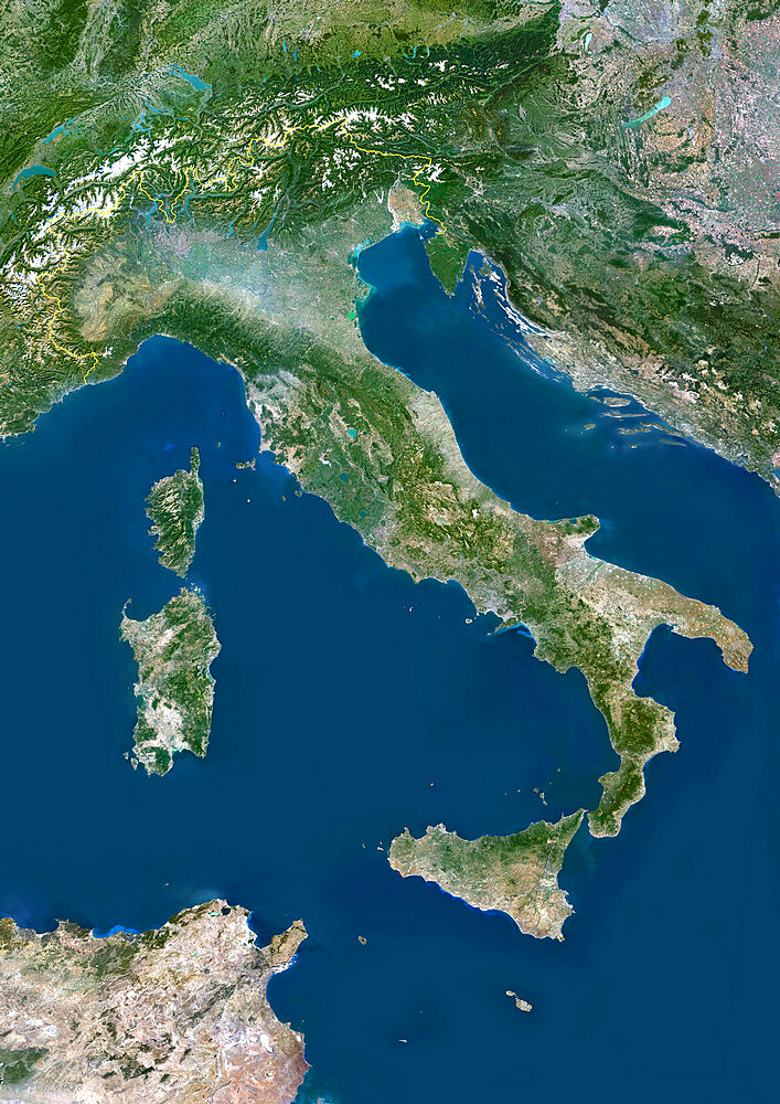 Italy, True Colour Satellite Image With Border. Italy, true colour satellite image with border