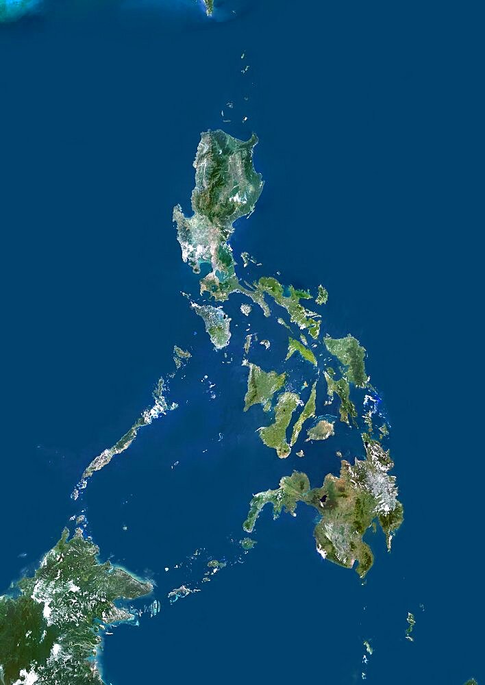 Philippines, Asia, True Colour Satellite Image. Satellite view of the Philippines. This image was compiled from data acquired by LANDSAT 5 & 7 satellites.