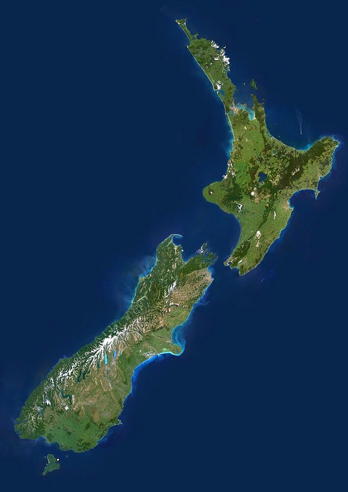 New Zealand, True Colour Satellite Image. New Zealand, true colour satellite image. This image was compiled from data acquired by LANDSAT 5 & 7 satellites.