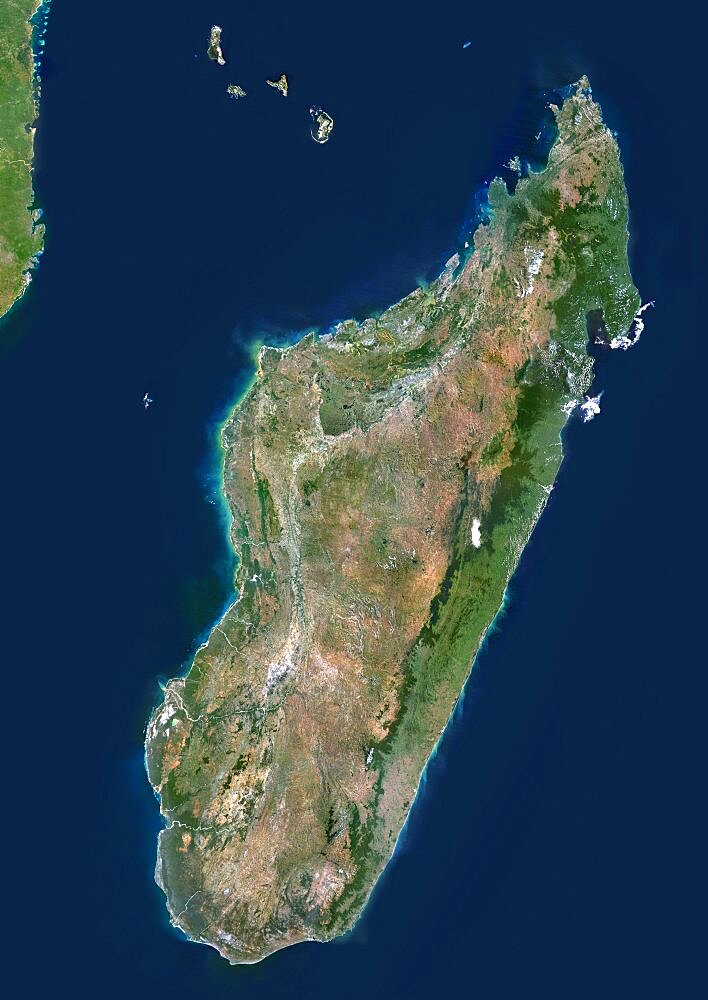 Madagascar, True Colour Satellite Image. Madagascar, true colour satellite image. This image was compiled from data acquired by LANDSAT 5 & 7 satellites.