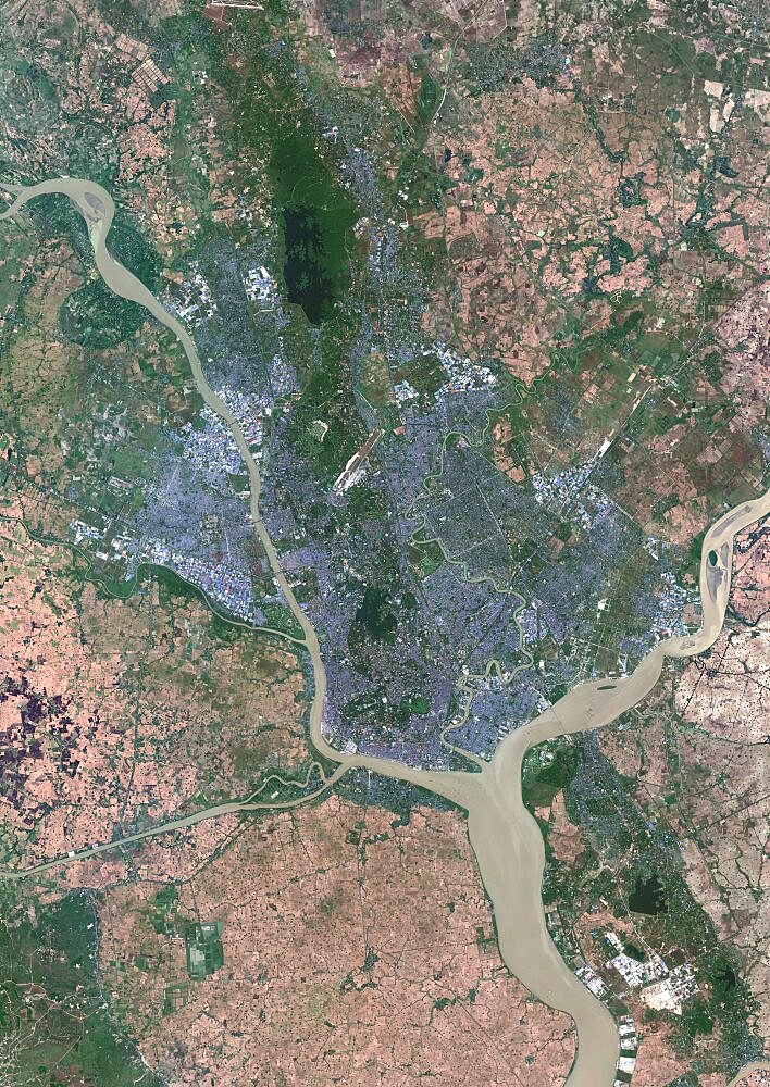 Color satellite image of Yangon, Myanmar. Image collected on December 14, 2019 by Sentinel-2 satellites.