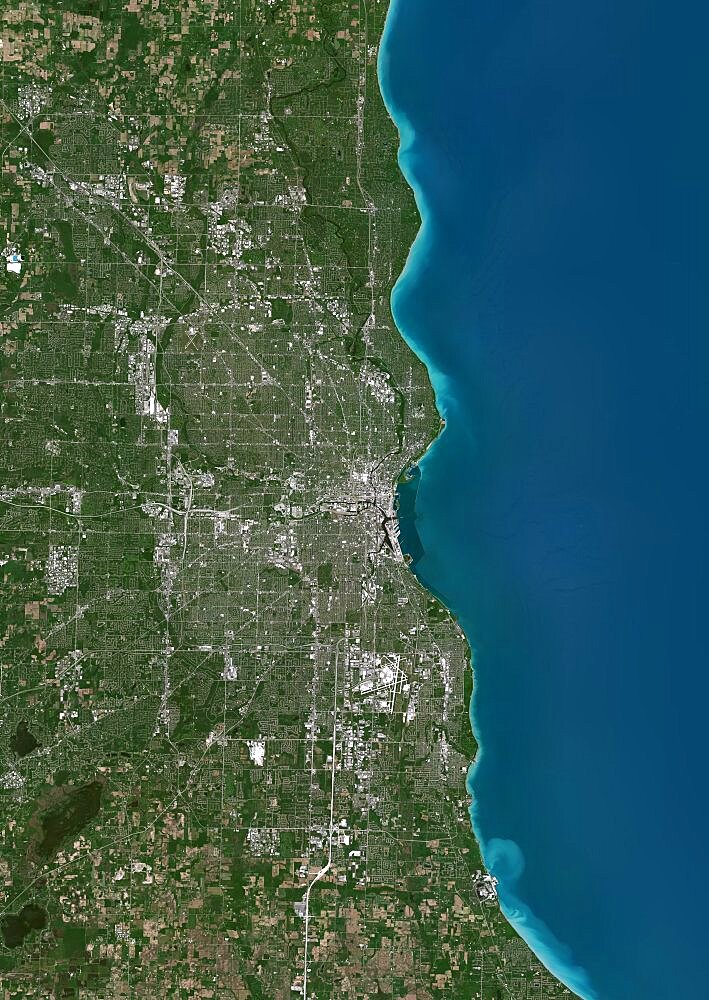 Color satellite image of Milwaukee, Wisconsin, United States. Image collected on June 14, 2020 by Sentinel-2 satellites.