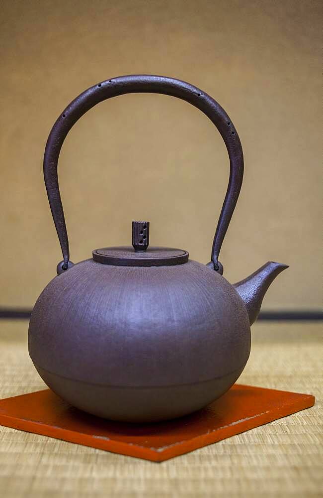 Exhibition of iron teapots or tetsubin, nanbu tekki, in Workshop of Morihisha Suzuki,craftsmen since 1625, Morioka, Iwate Prefecture, Japan