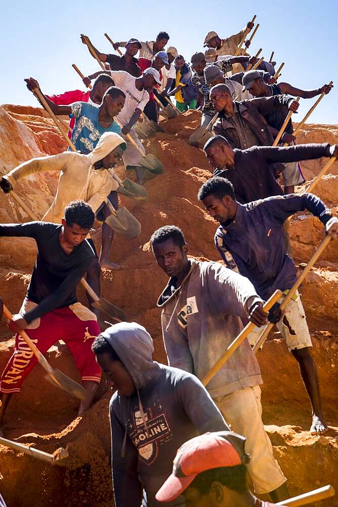 laborers digging for sapphires in the mines of Ilakaka in Madagascar