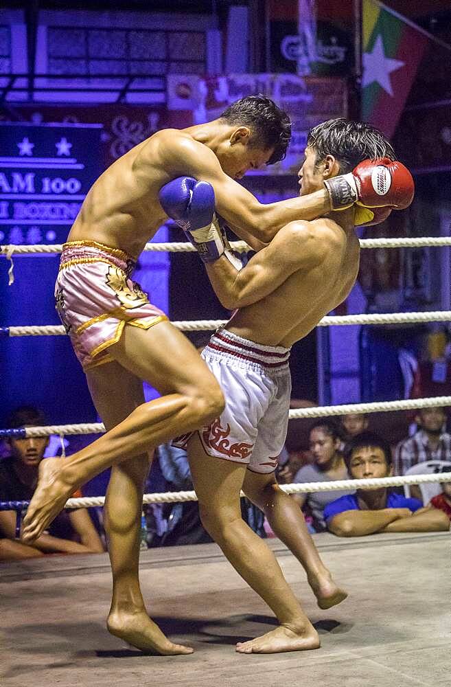 Muay Thai boxers fighting, Bangkok, Thailand