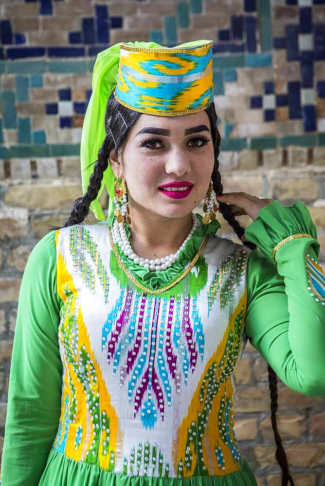 Woman in traditional costume, Samarkand, Uzbekistan