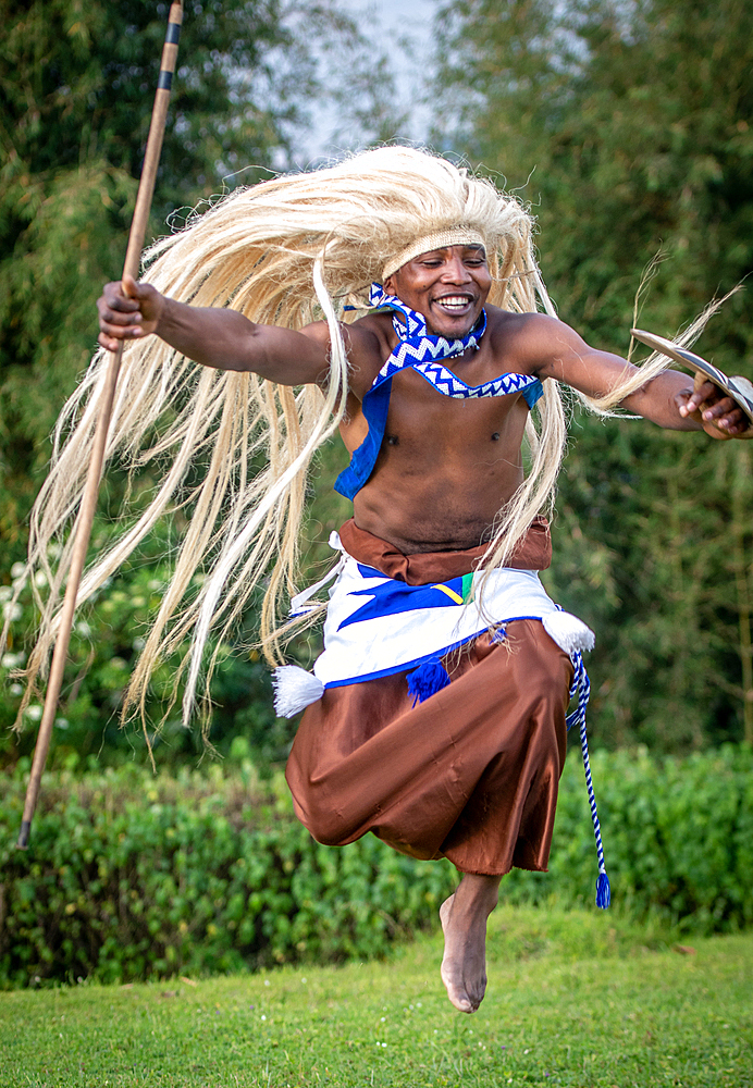 Intore Traditional dance performed outdoors near Volcanoes National Park in Rwanda