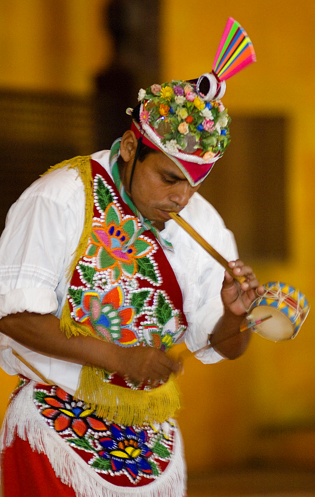 Totonaca performer at the Spectaculare folkloric show in Mazatlan, Mexico.