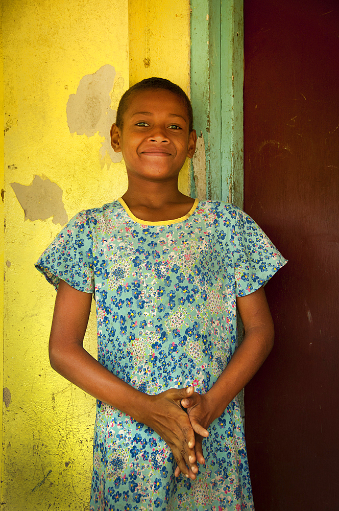 Akeneta Wagali at her school in Navala Village, Ba Highlands, Viti Levu Island, Fiji.