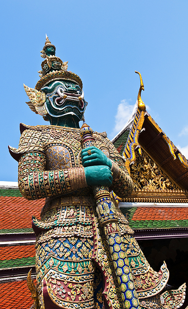 Thotkhirithon demon guardian figure at Wat Phra Kaeo on the grounds of The Grand Palace in Bangkok, Thailand.