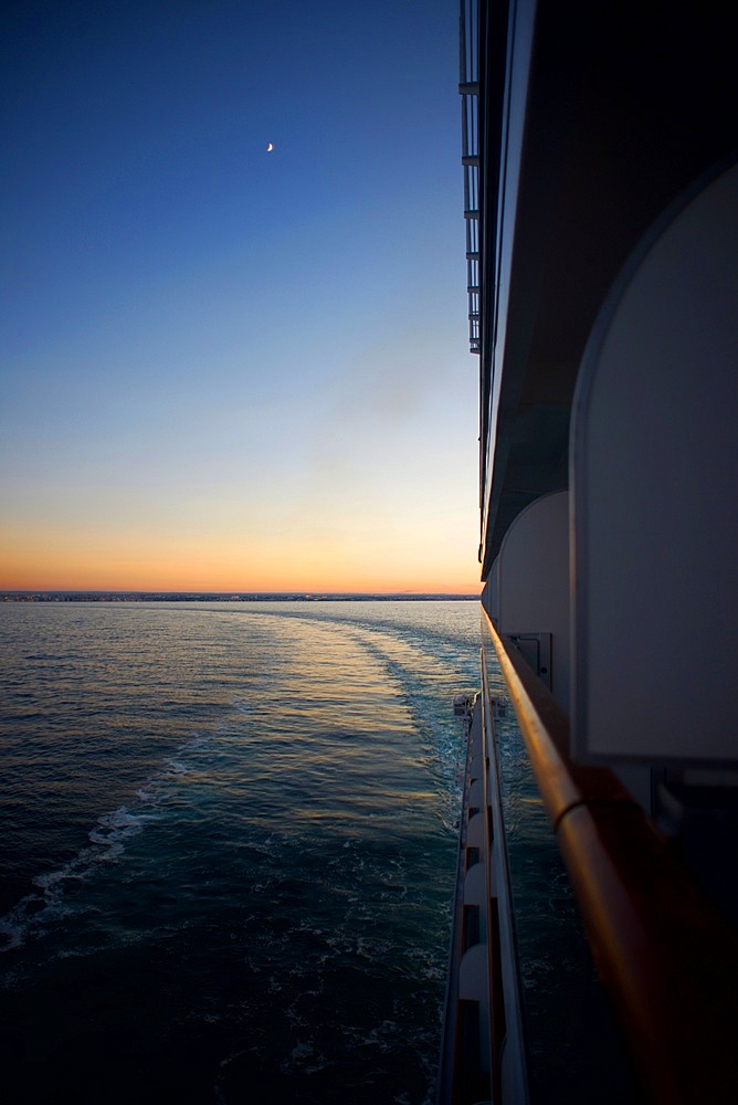 Cruise ship at sunset in the Mediterranean