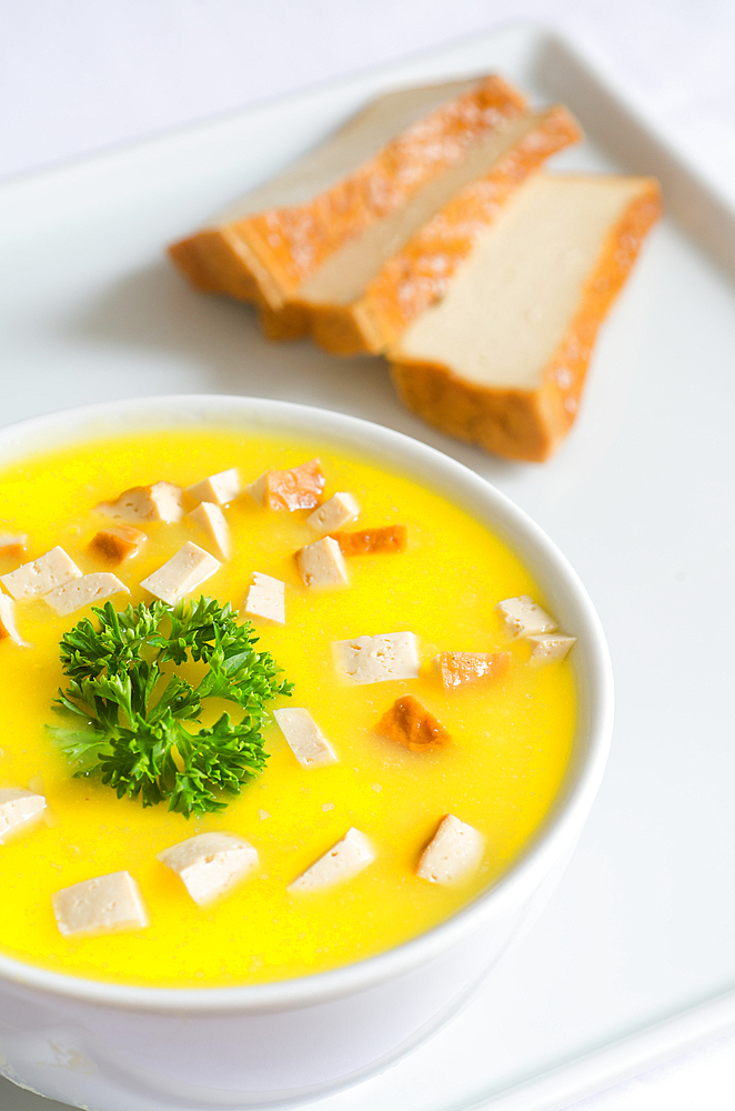 sweet potato soup with smoked tofu