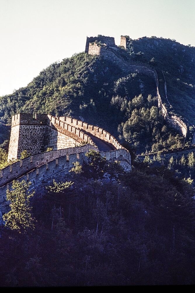 Classic Chinese architecture in the tiled roof of a building in Mutianyu, China.