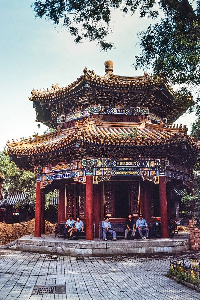 Traditional Buddhist architecture of the Lama Temple, a Tibetan Buddhist temple in Beijing, China.