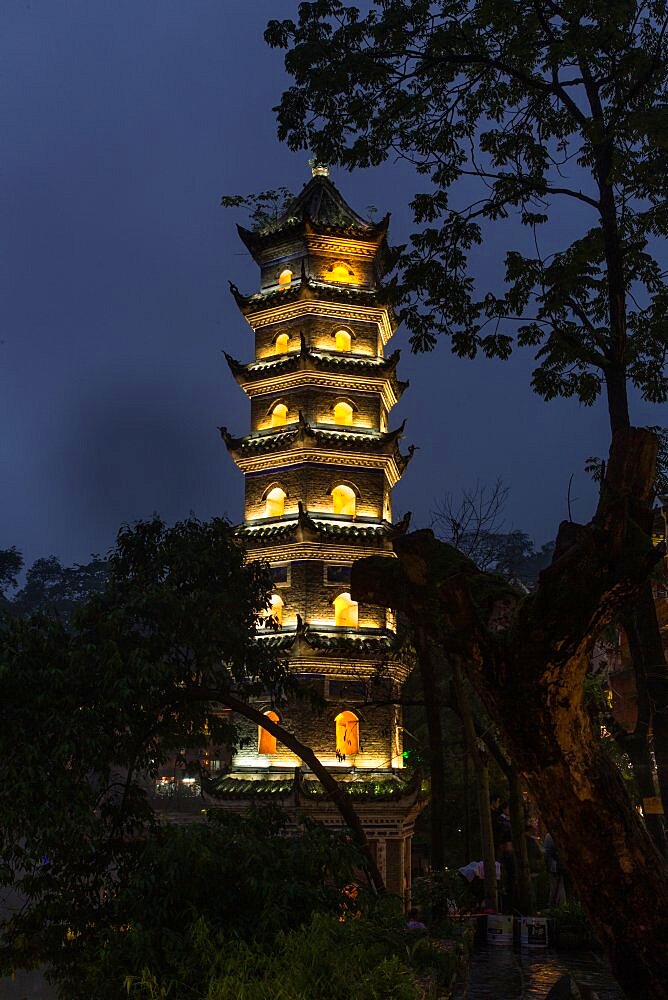 The Wanming Pagoda by the Tuojiang River, Fenghuang, China.