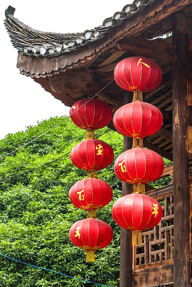 Red Chnese lanterns in Furong, China. symbolizing prosperity in Furong, China.