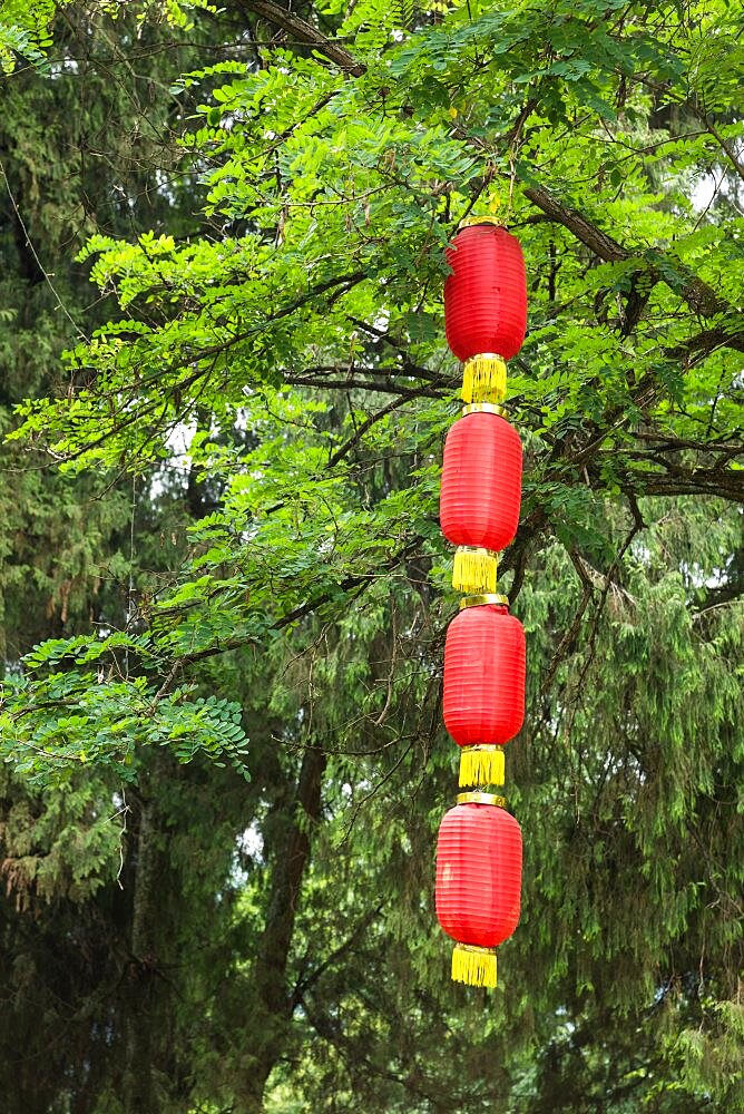 Red Chnese lanterns in Furong, China. symbolizing prosperity in Furong, China.