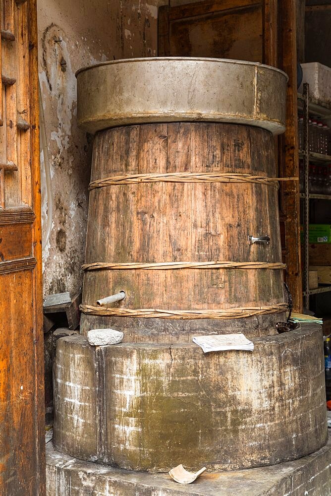 A traditional rice wine distillery in the ancient town of Furong, China.