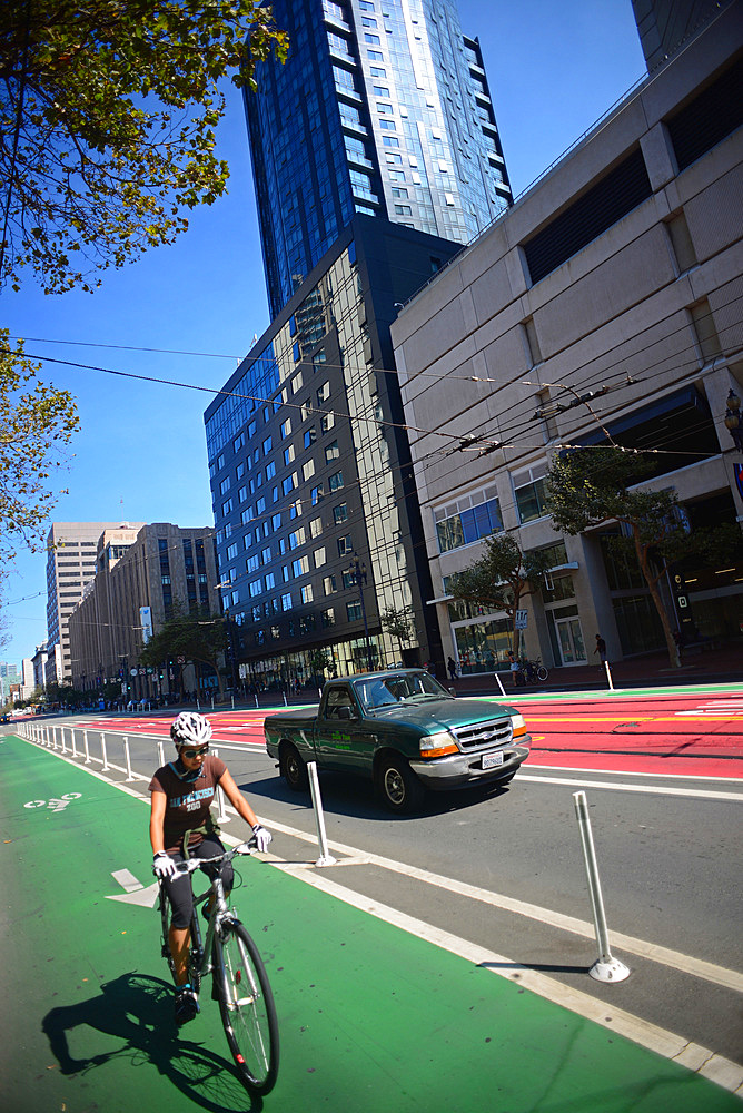 Bicycle lane in Market Street, San Francisco,