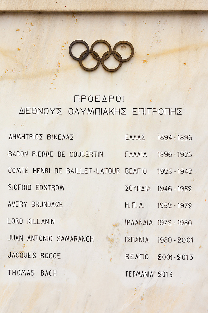 List of International Olympic Committee Presidents inscribed on marble plaque, Panathenaic Stadium, Athens, Greece