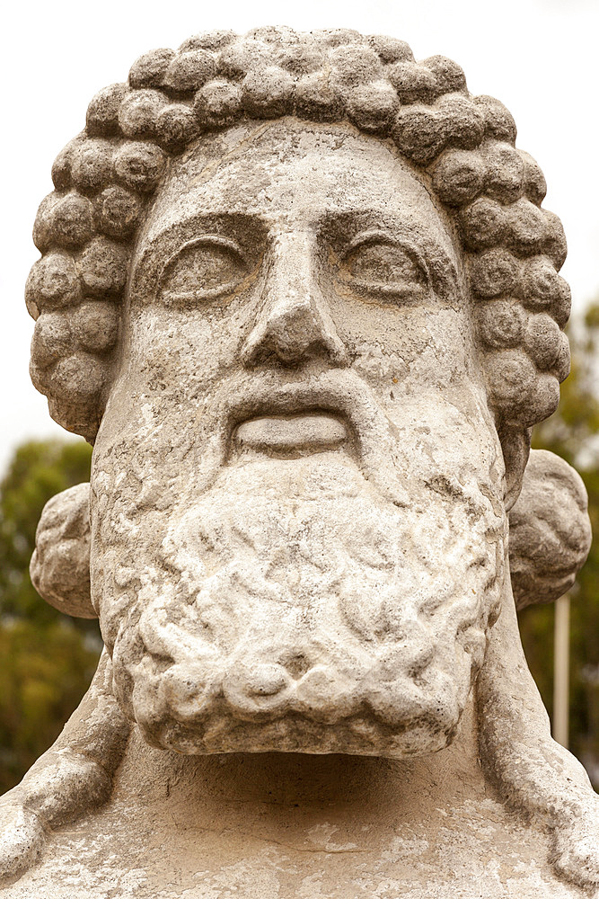 Stone head of one of the herms inside Panathenaic Stadium, original modern day Olympic Stadium, Athens, Greece