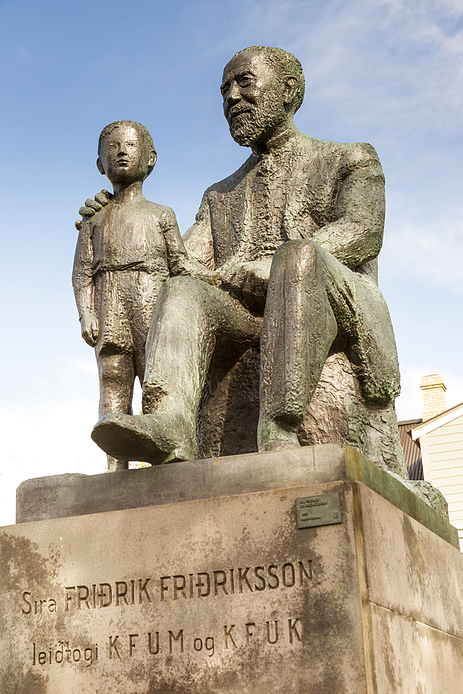 Fridrik Fridriksson statue, Laekjargata, Reykjavik, Iceland