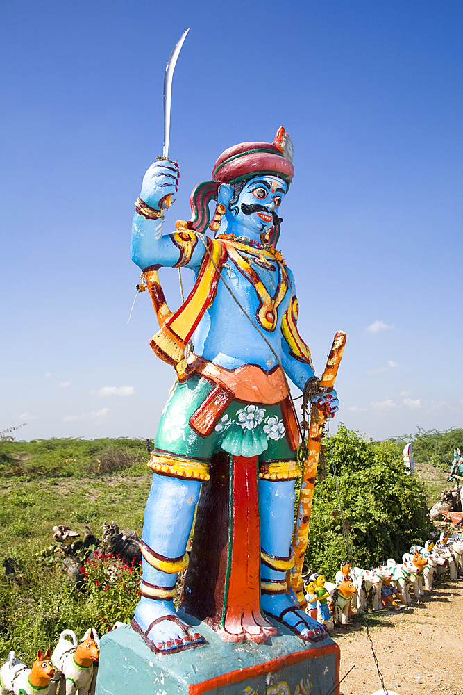 Colourful religious statue at a Hindu Shrine, Tamil Nadu, India