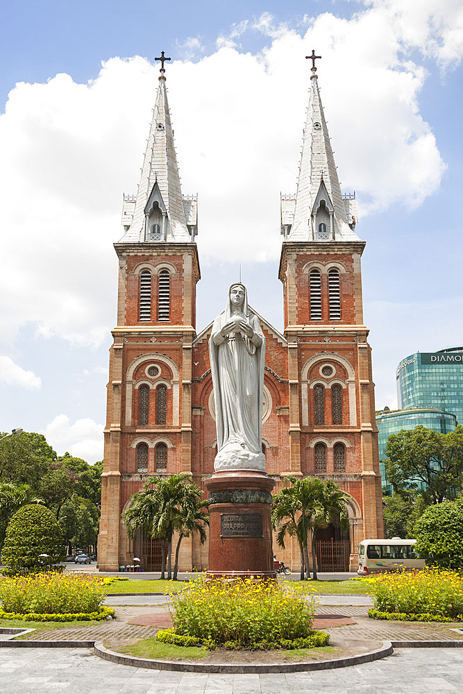 Notre Dame Cathedral and statue of Virgin Mary, Ho Chi Minh City, (Saigon), Vietnam