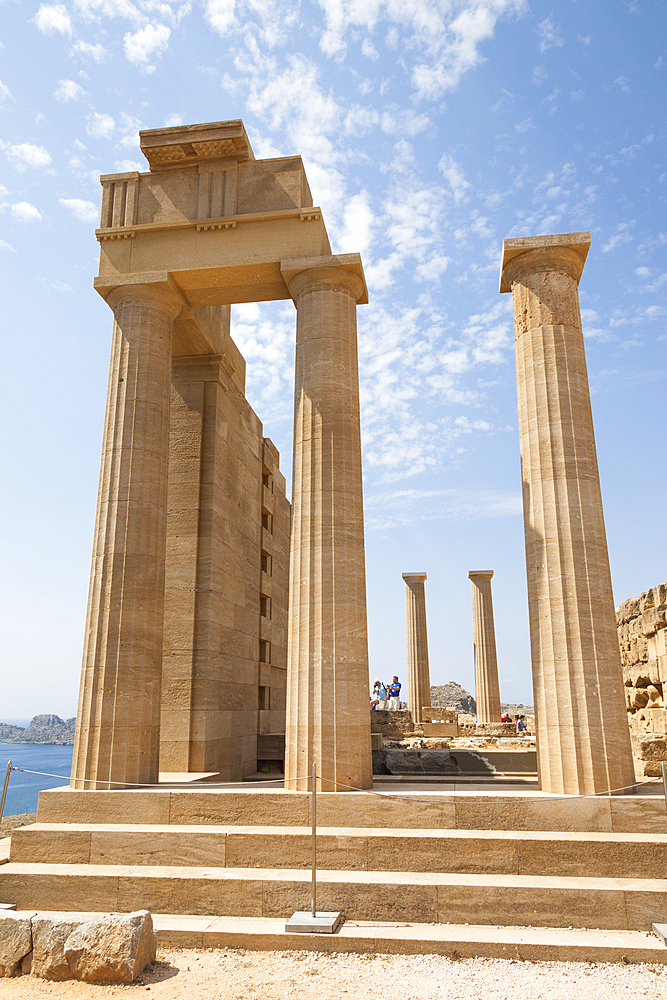 Columns of the Doric Temple of Athena Lindia, the Acropolis, Lindos, Rhodes, Greece