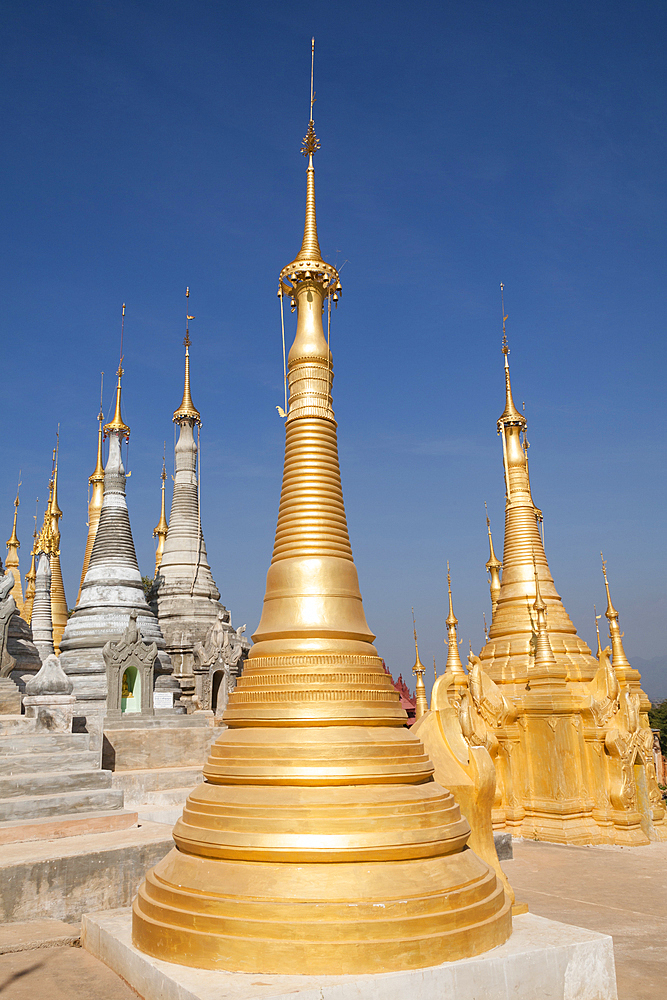 Some of the numerous stupas at the Shwe Indein Pagoda, Indein, Shan State, Myanmar, (Burma)