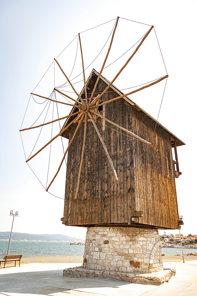 Old wooden windmill on the Isthmus, Nessebar, Bulgaria