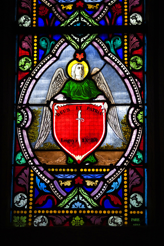 Stained glass window, Saint-Corentin Cathedral, town of Quimper, departament of Finistere, region of Brittany, France