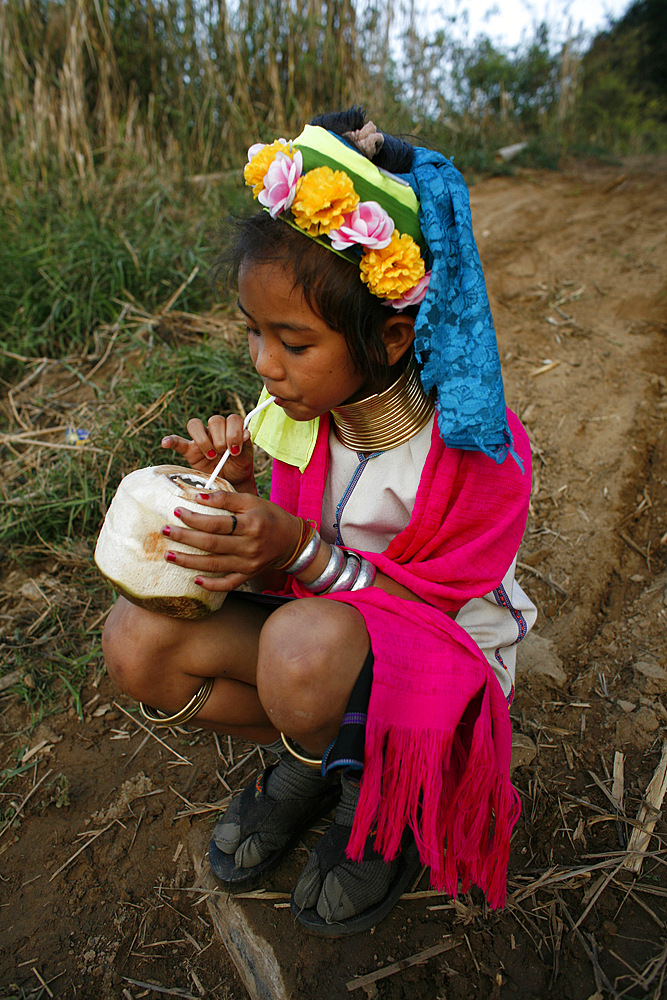 Life of a young girl of the Longneck tribe in Myanmar