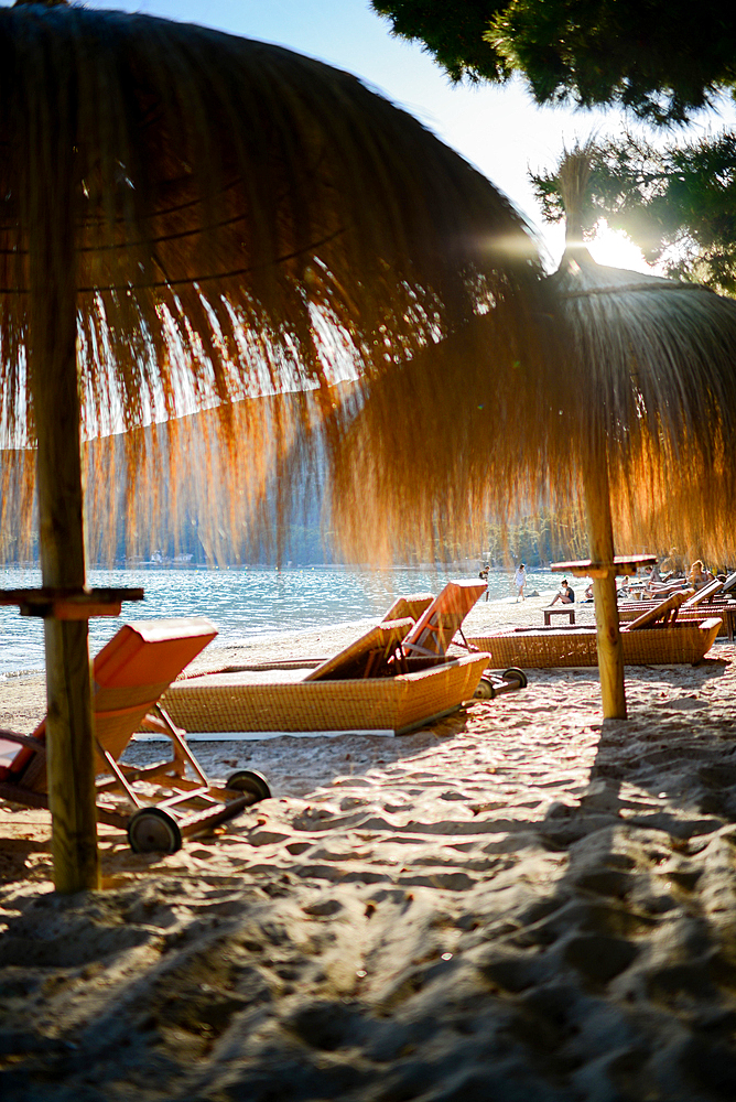 Beach chairs in Cala Formentor, Mallorca, Spain