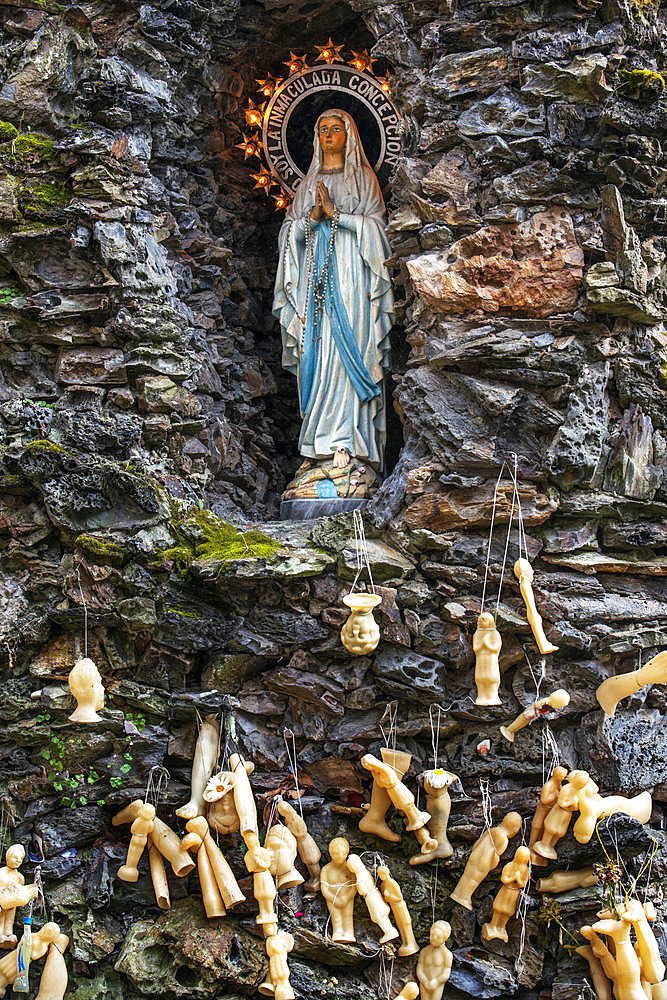 Wax body parts votive offerings at the Lourdes Grotto in the Convent of the Concepcionistas, a 1925 scale reproduction of the French grotto. Viveiro, Lugo Province, Galicia, Spain, Europe Galicia, Spain, Europe