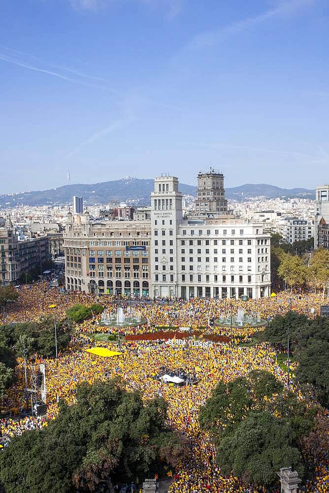 Political demonstration for the independence of Catalonia. Catalunya square.October 19, 2014. Barcelona. Catalonia. Spain.