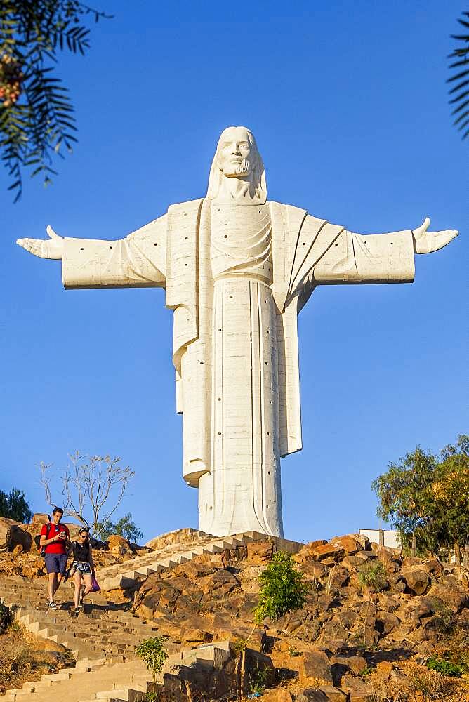 Torists, Largest statue of Jesus Christ in the world, the Cristo de la Concordia in Cochabamba, Bolivia