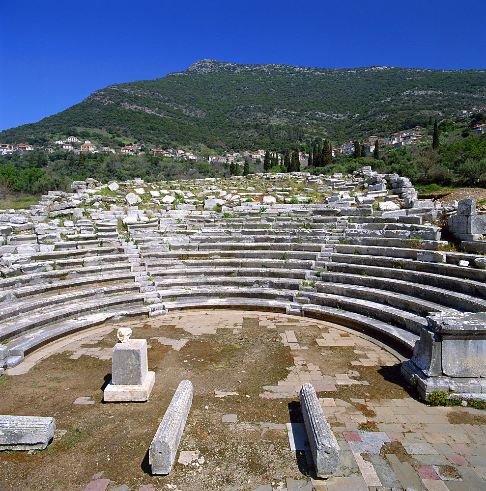 The amphitheatre at the Sanctuary of Zeus, at Mavromati-Ithomi, the Peloponnese, Greece, Europe