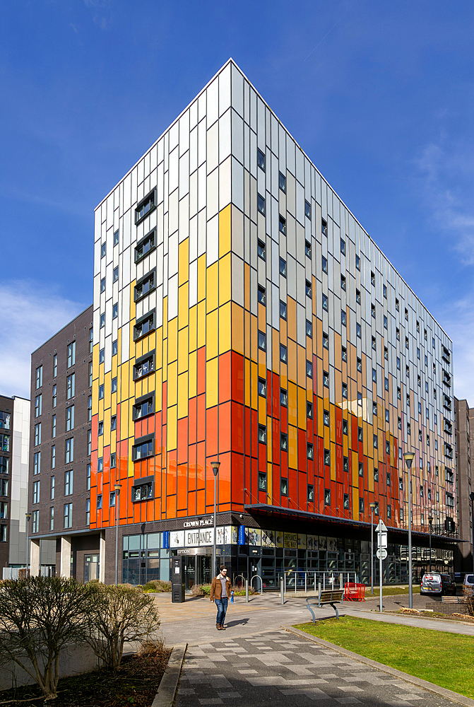Modern architecture of buildings, Crown Place, Central Campus, University of Liverpool, England, UK